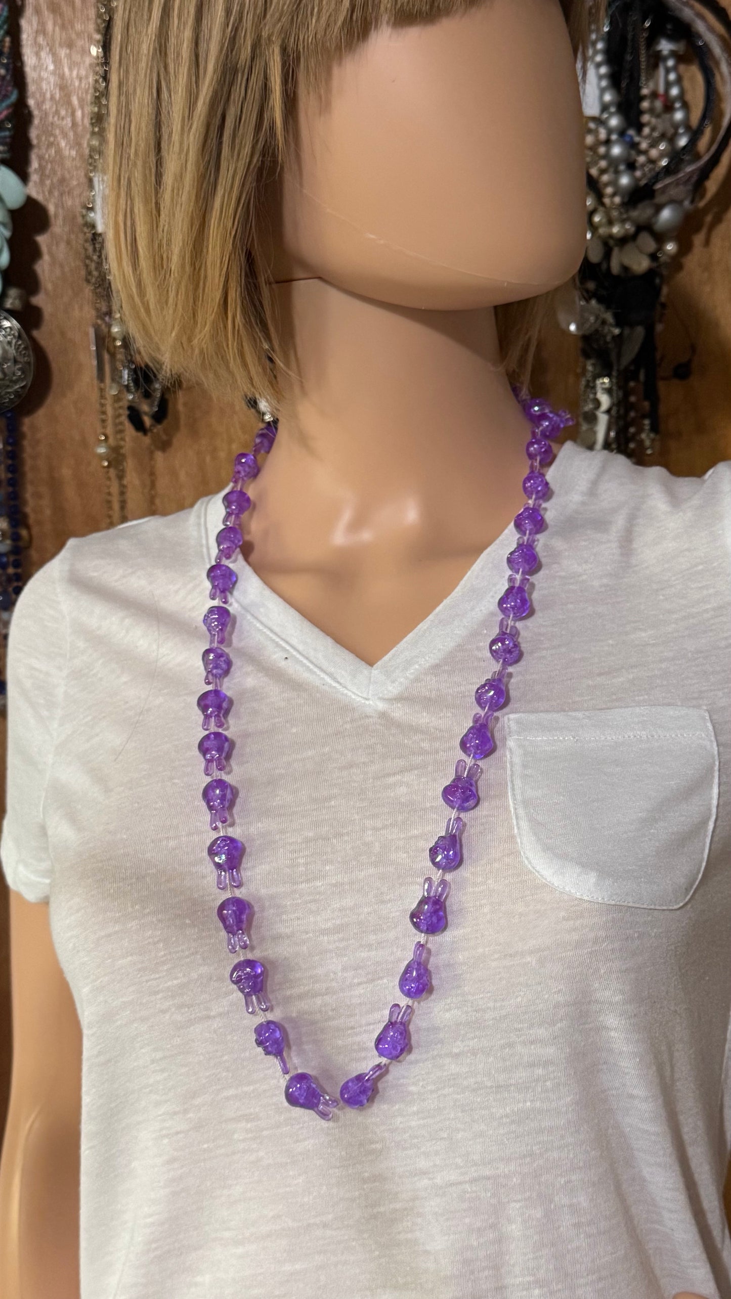Purple bunny charms necklace 32” length
