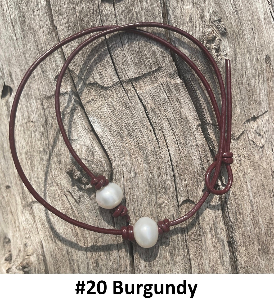 Single White Pearl Necklace, #20 Burgundy Leather Cord