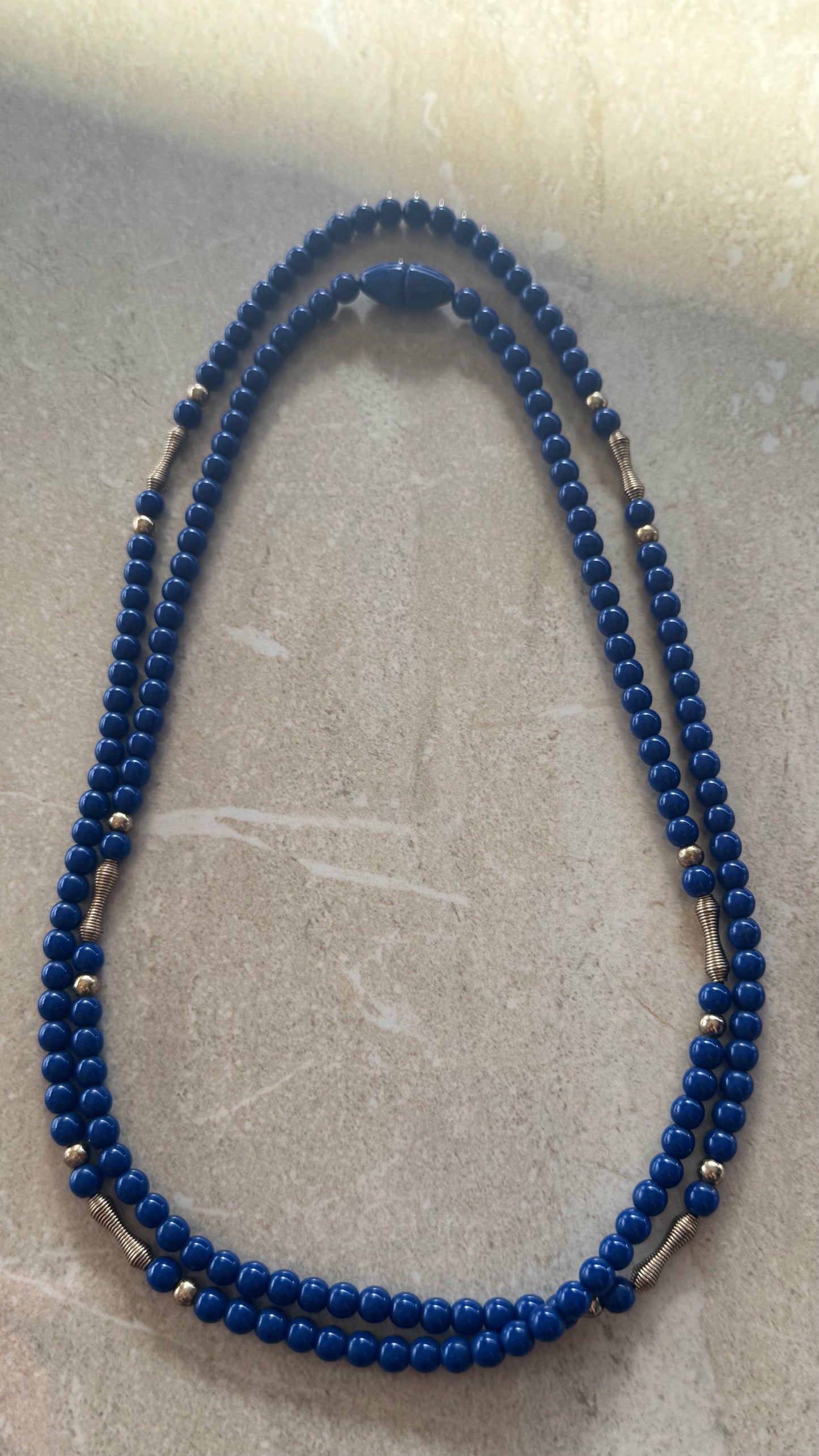 Vint cobalt blue beaded necklace 36” length