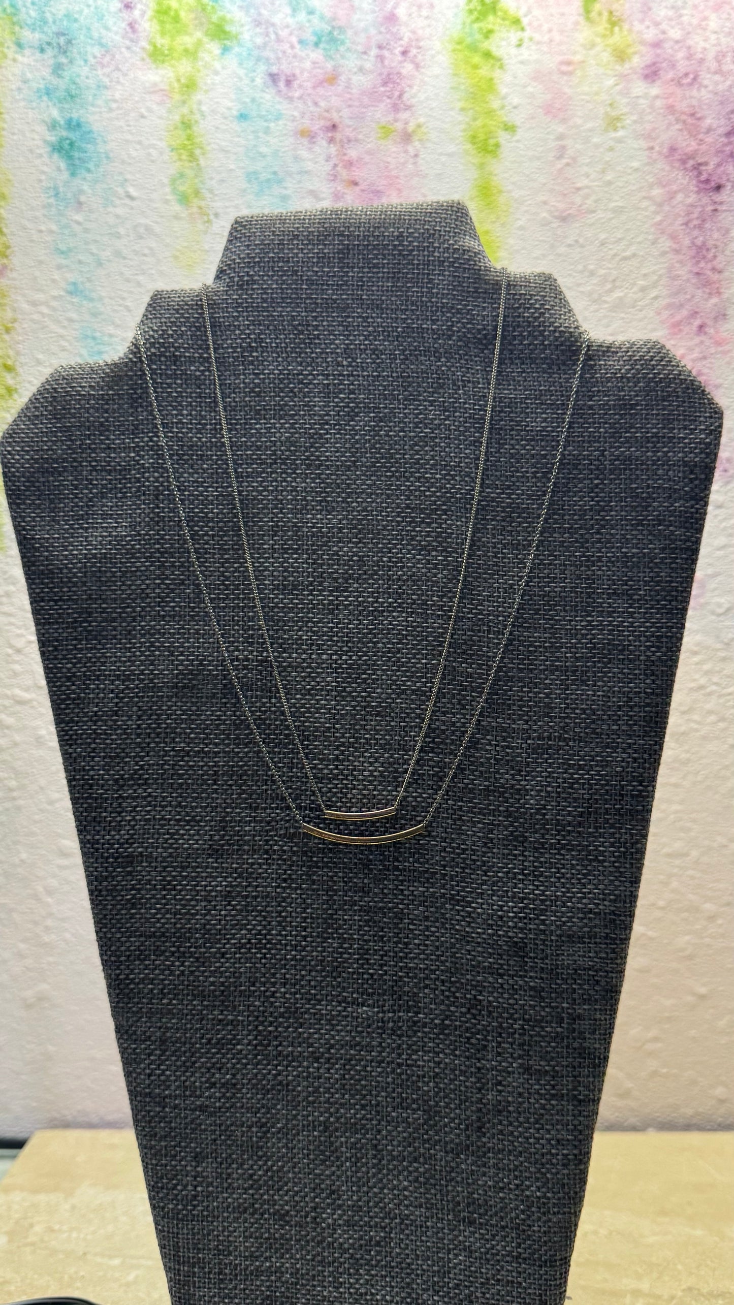 Dainty Layered Curved Bar Necklace 16” length