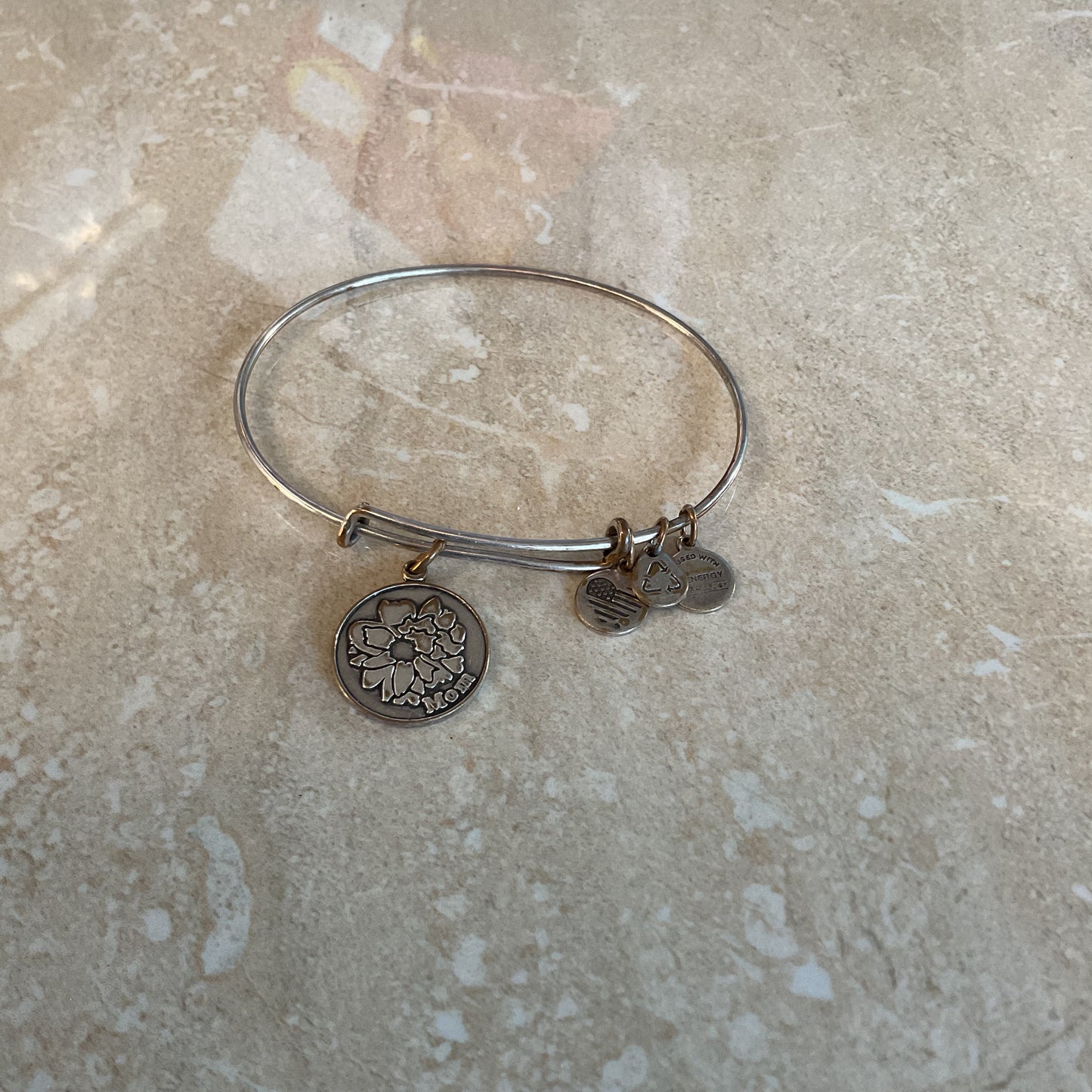 Alex And Ani Silver-tone Flower Charm Women’s Bangle.