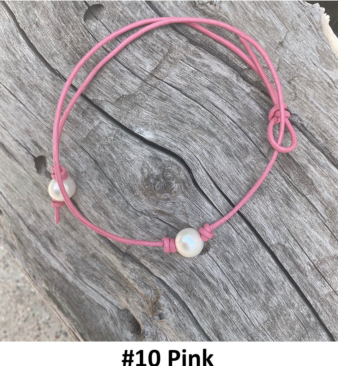 Single White Pearl Necklace, #10 Pink Leather Cord