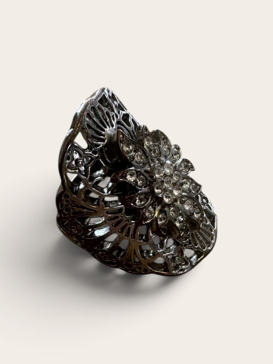 Oversized Vintage-Inspired Filigree Flower Cocktail Ring 7 1/2 inch