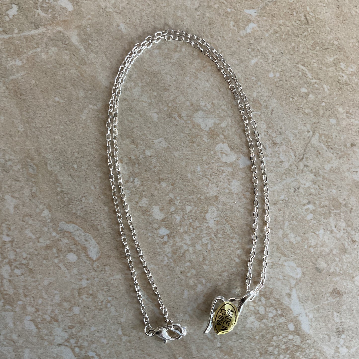 NWOT Silvertone And Black Classic Necklace.with Pendant