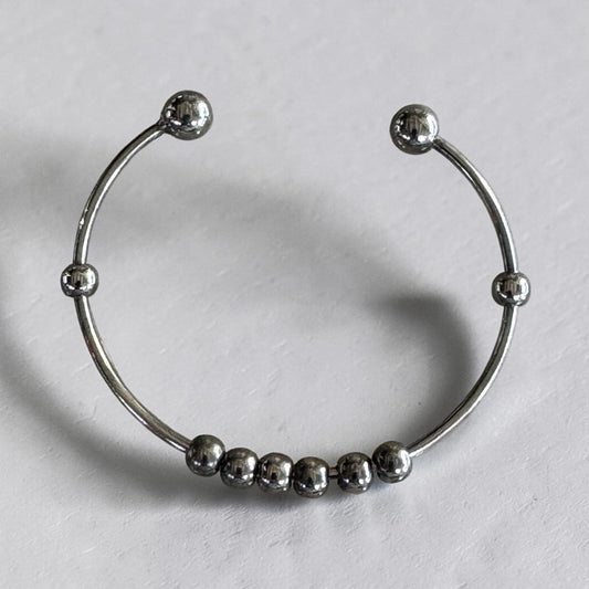 Silver Adjustable Fidget Anxiety Ring with Rotating Beads