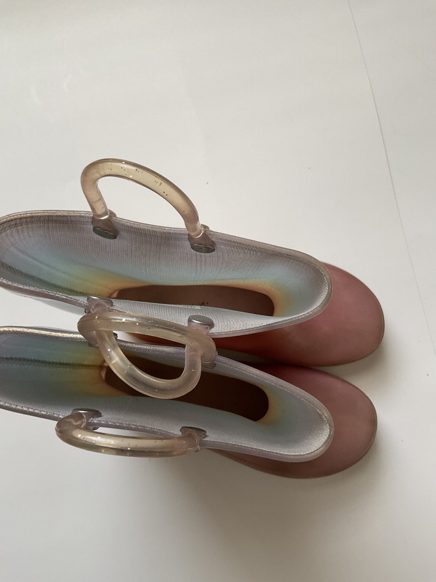 Girls Pastel Rainbow Rain Boots Size 11.