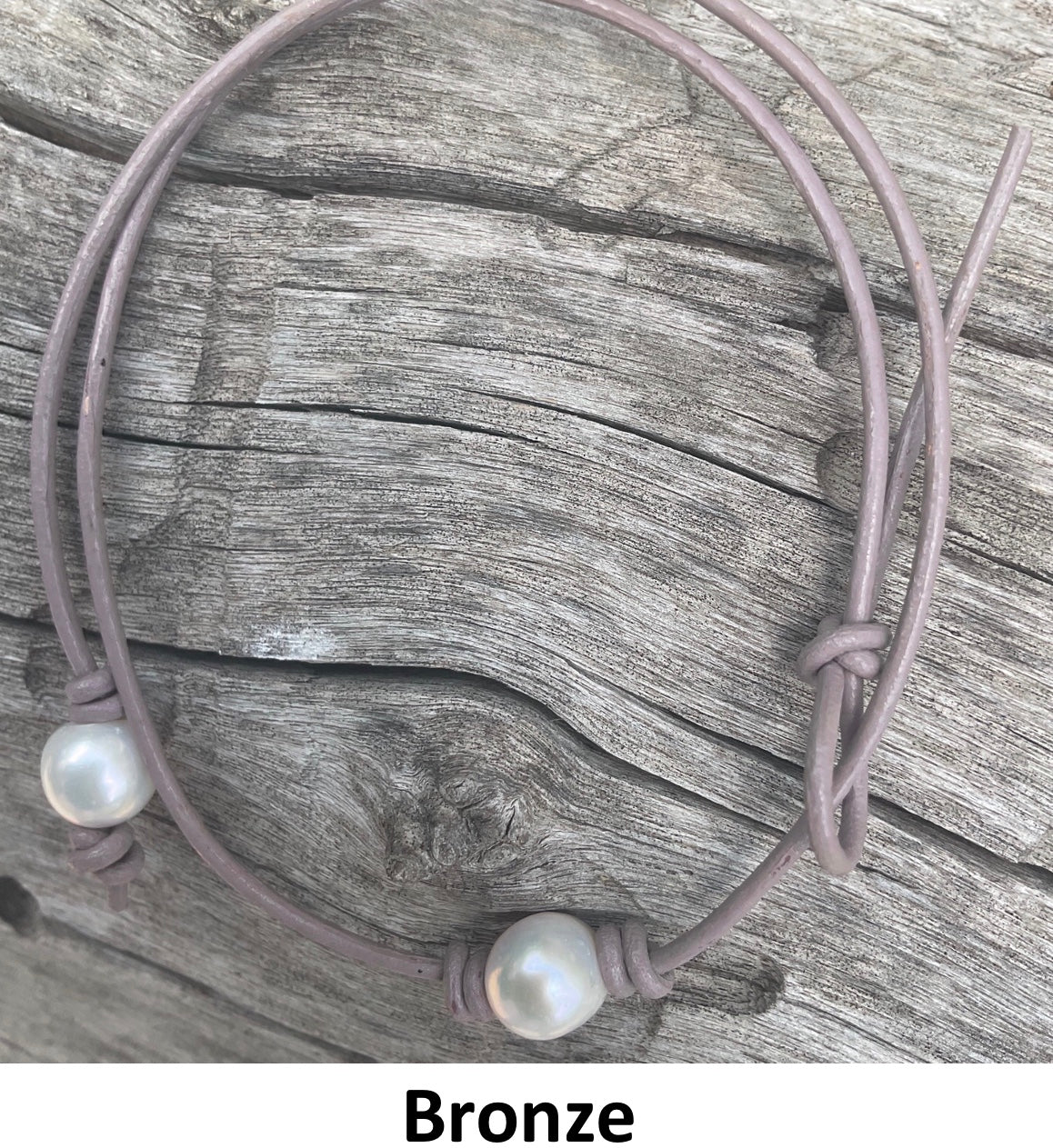 Single White Pearl Necklace, #17 Bronze Leather Cord