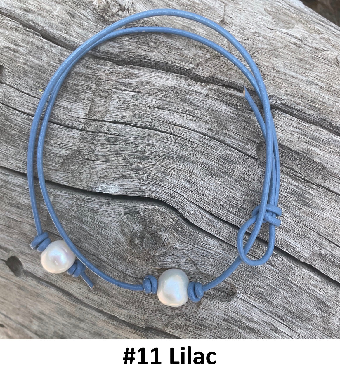 Single White Pearl Necklace, #11 Lilac Leather Cord