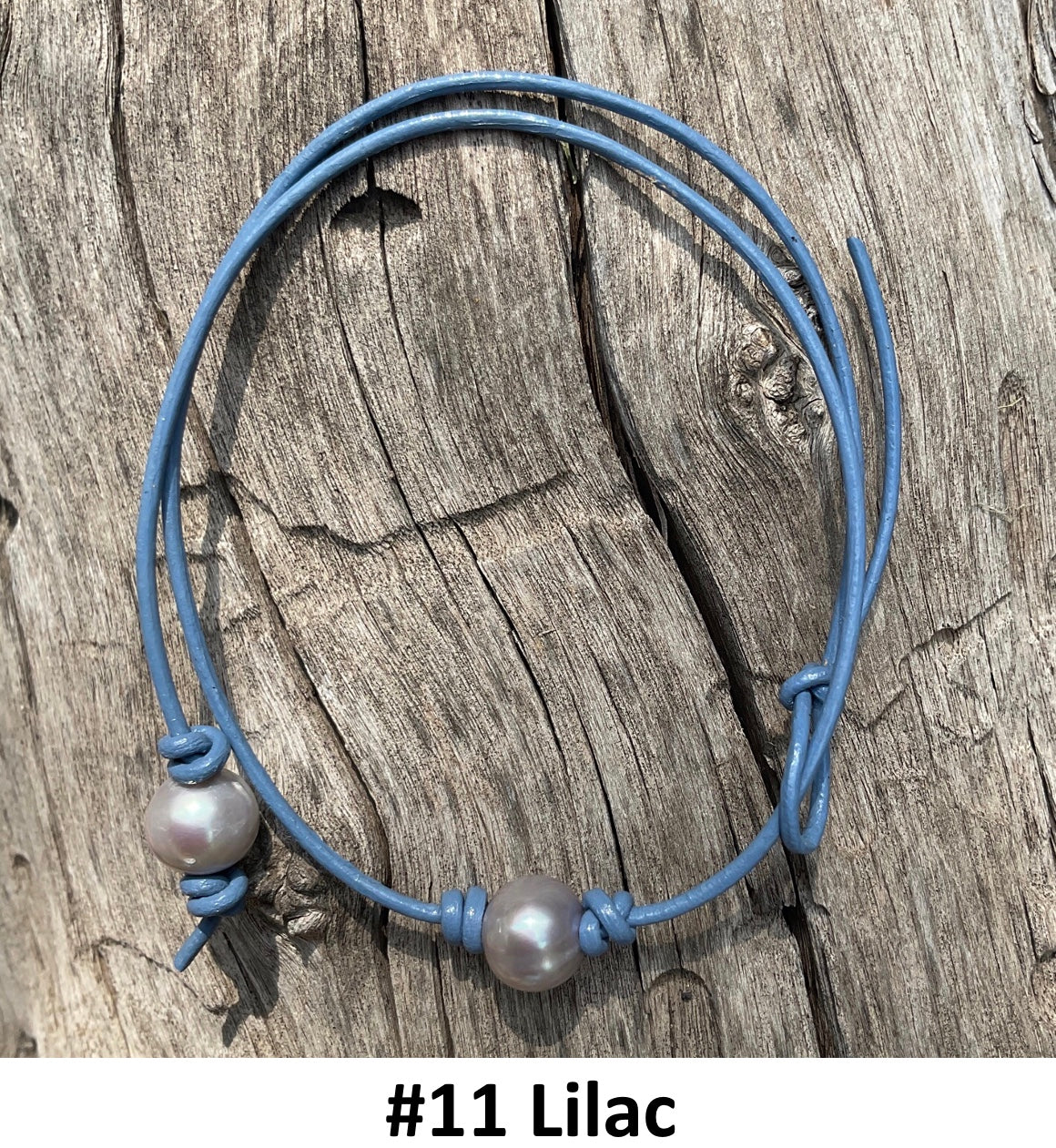 Single Gray Pearl Necklace, #11 Lilac Leather Cord