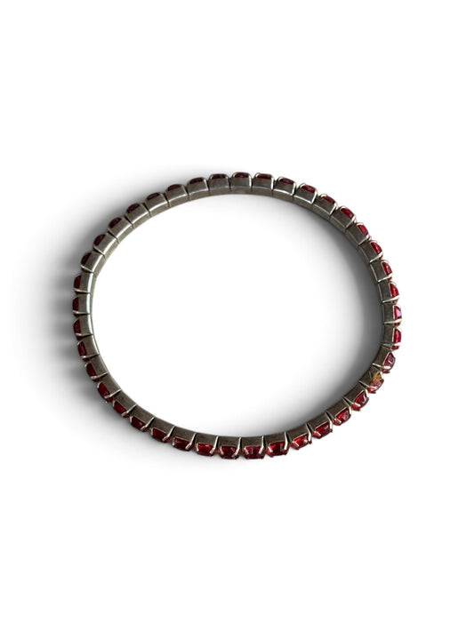 Vintage Art Deco Style Sterling Silver Red Gemstone Stretch Tennis Bracelet adjustable