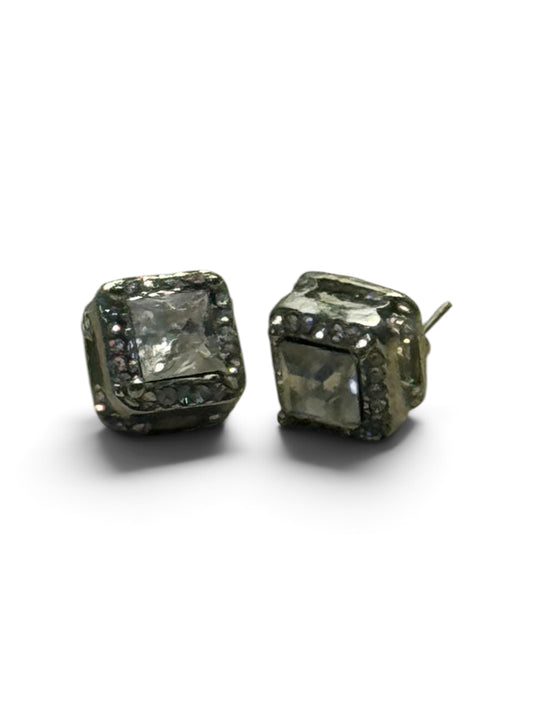 Vintage Sterling Silver Marcasite and Princess-Cut Cubic Zirconia Square Stud Earring