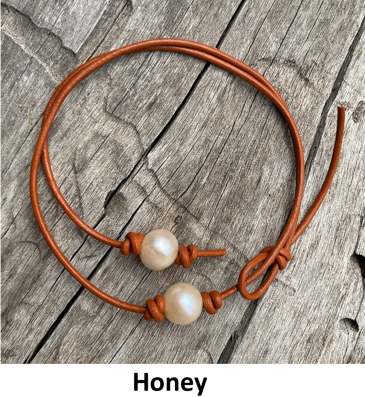 Single Pink Pearl Necklace, #22 Honey Leather Cord