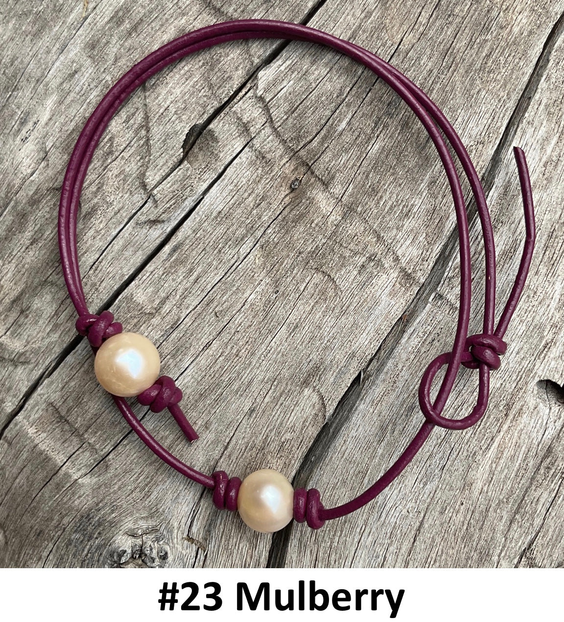 Single Pink Pearl Necklace, #23 Mulberry Leather Cord