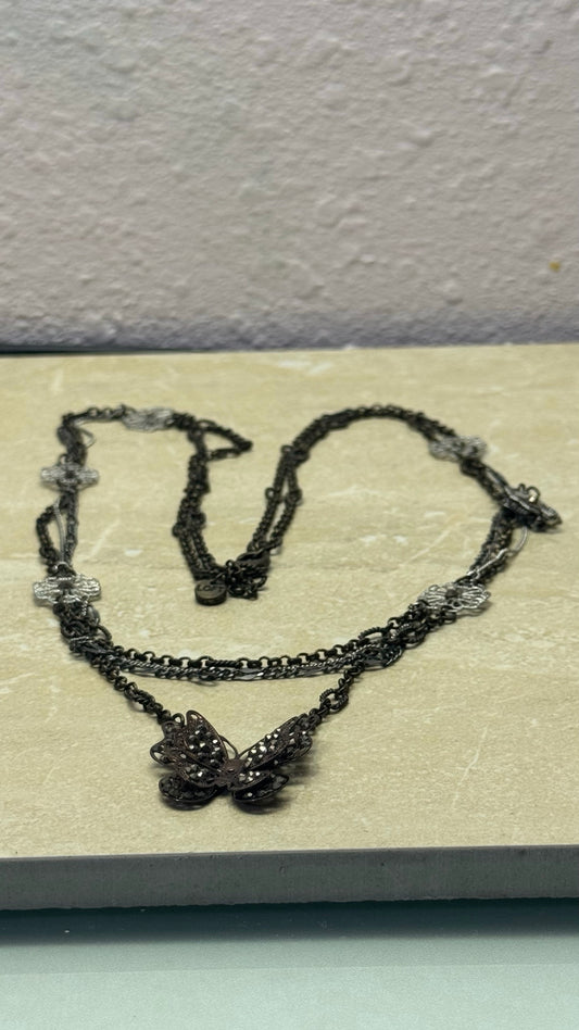 LOFT Layered Gunmetal Butterfly Necklace