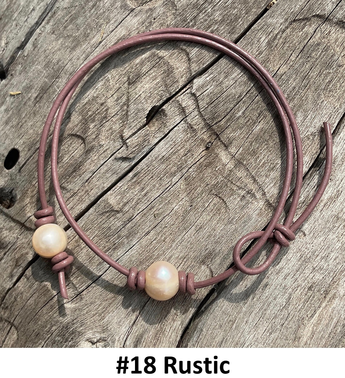 Single Pink Pearl Necklace, #18 Rustic Leather Cord