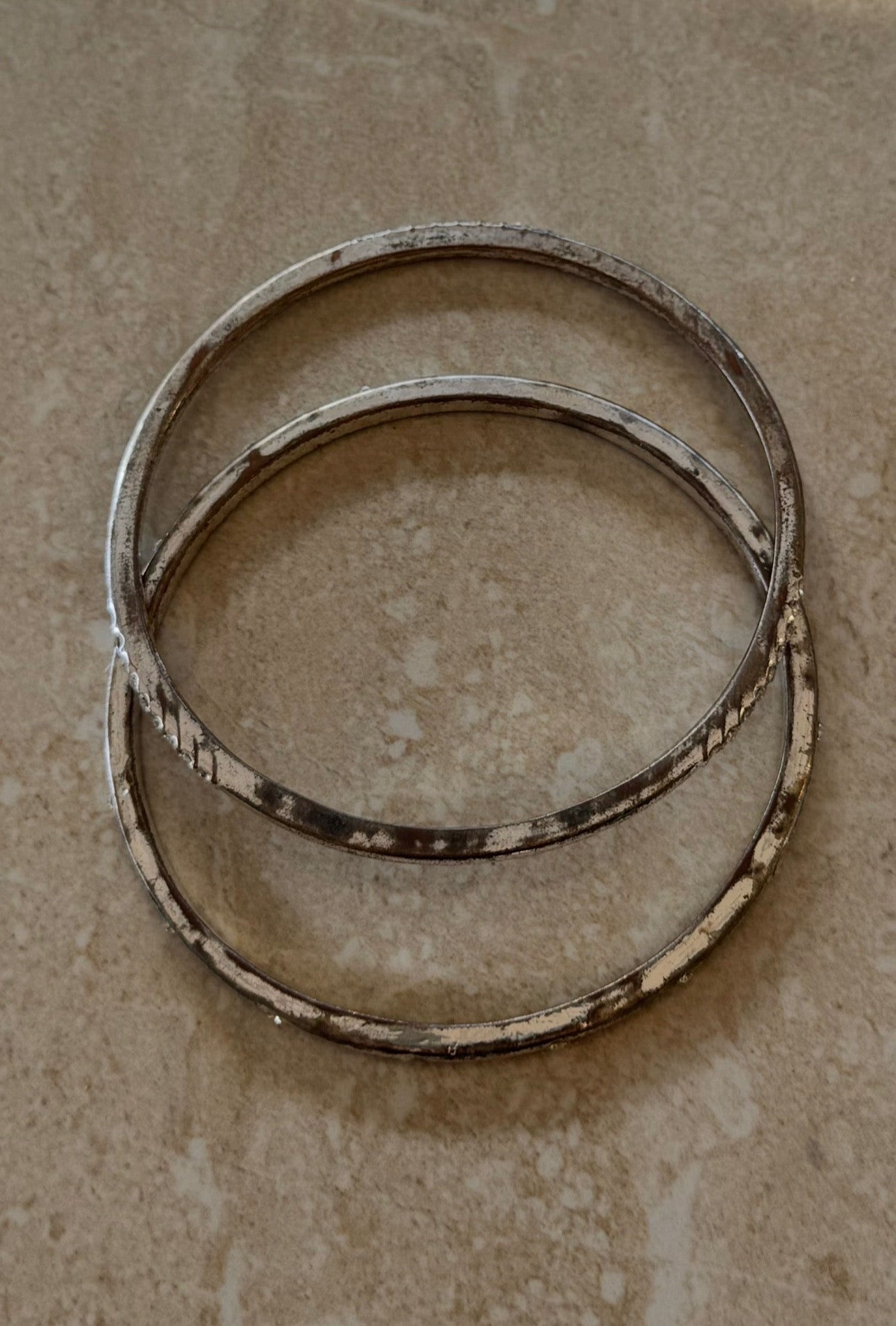 Vintage silver rustic bangles 2 piece 2(1/2)” diameter