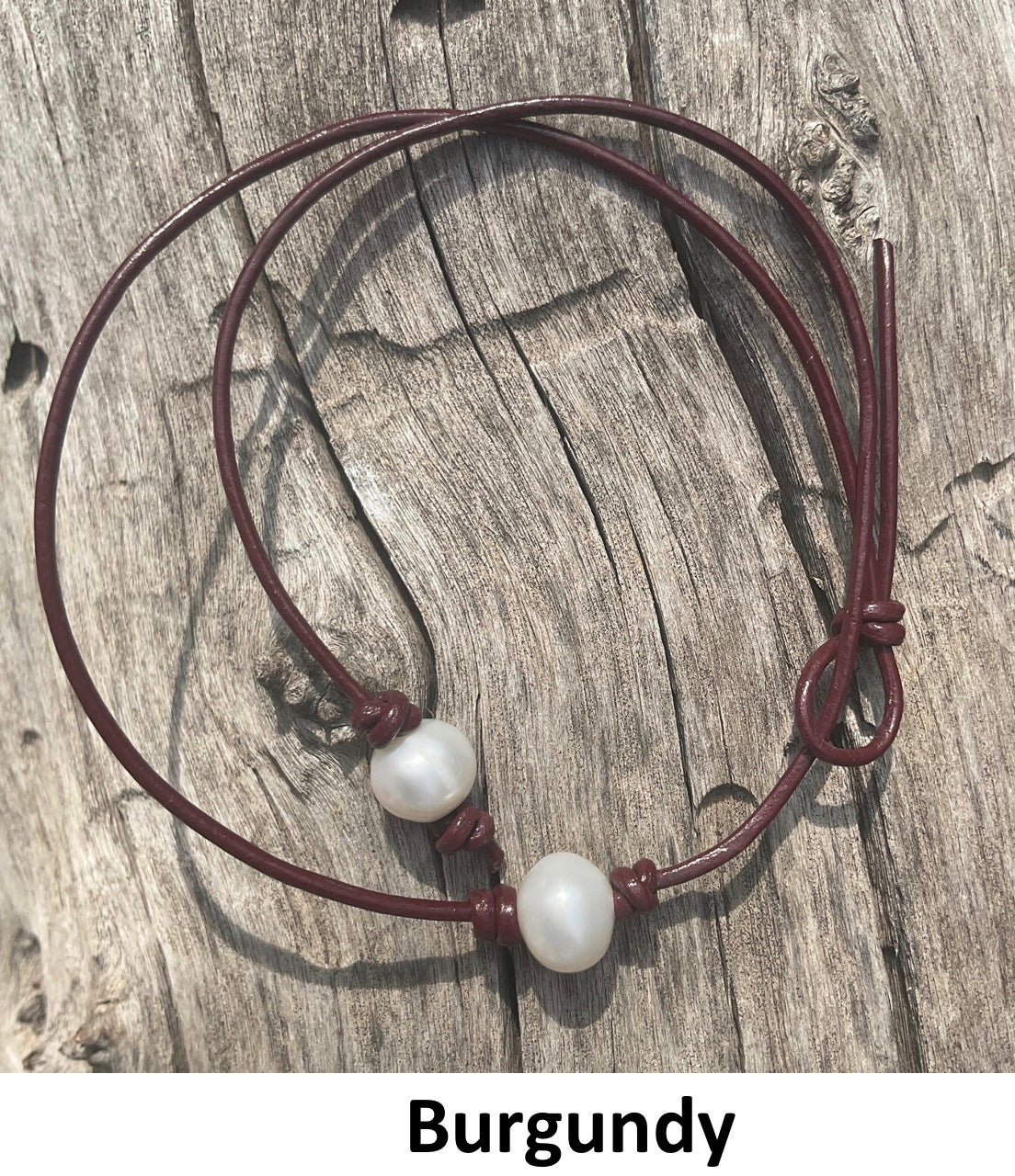 Single White Pearl Necklace, #20 Burgundy Leather Cord