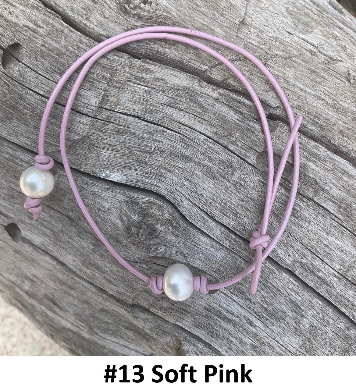 Single White Pearl Necklace, #13 Soft Pink Leather Cord