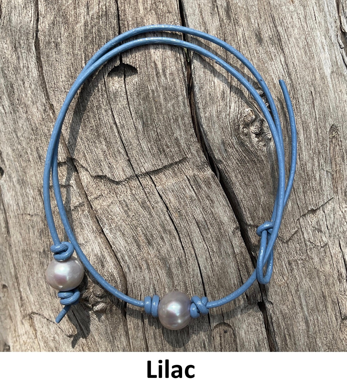 Single Gray Pearl Necklace, #11 Lilac Leather Cord