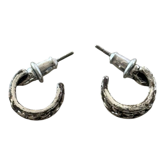 brutalist-style textured silver hoop earrings