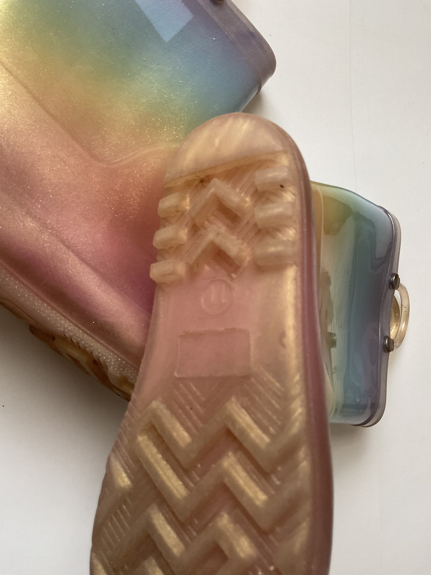 Girls Pastel Rainbow Rain Boots Size 11.