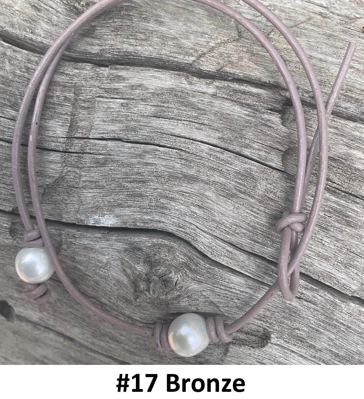 Single White Pearl Necklace, #17 Bronze Leather Cord