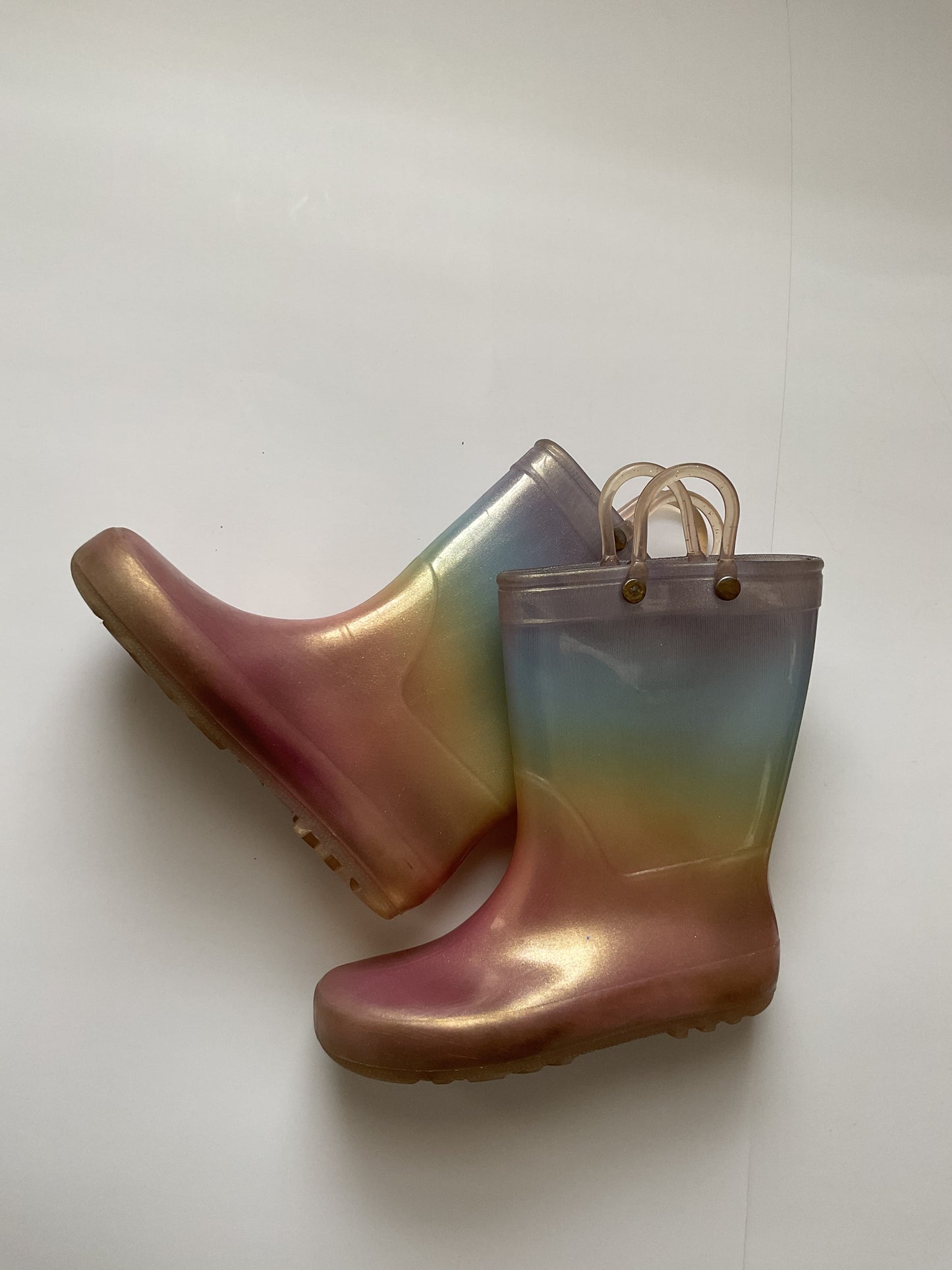Girls Pastel Rainbow Rain Boots Size 11.