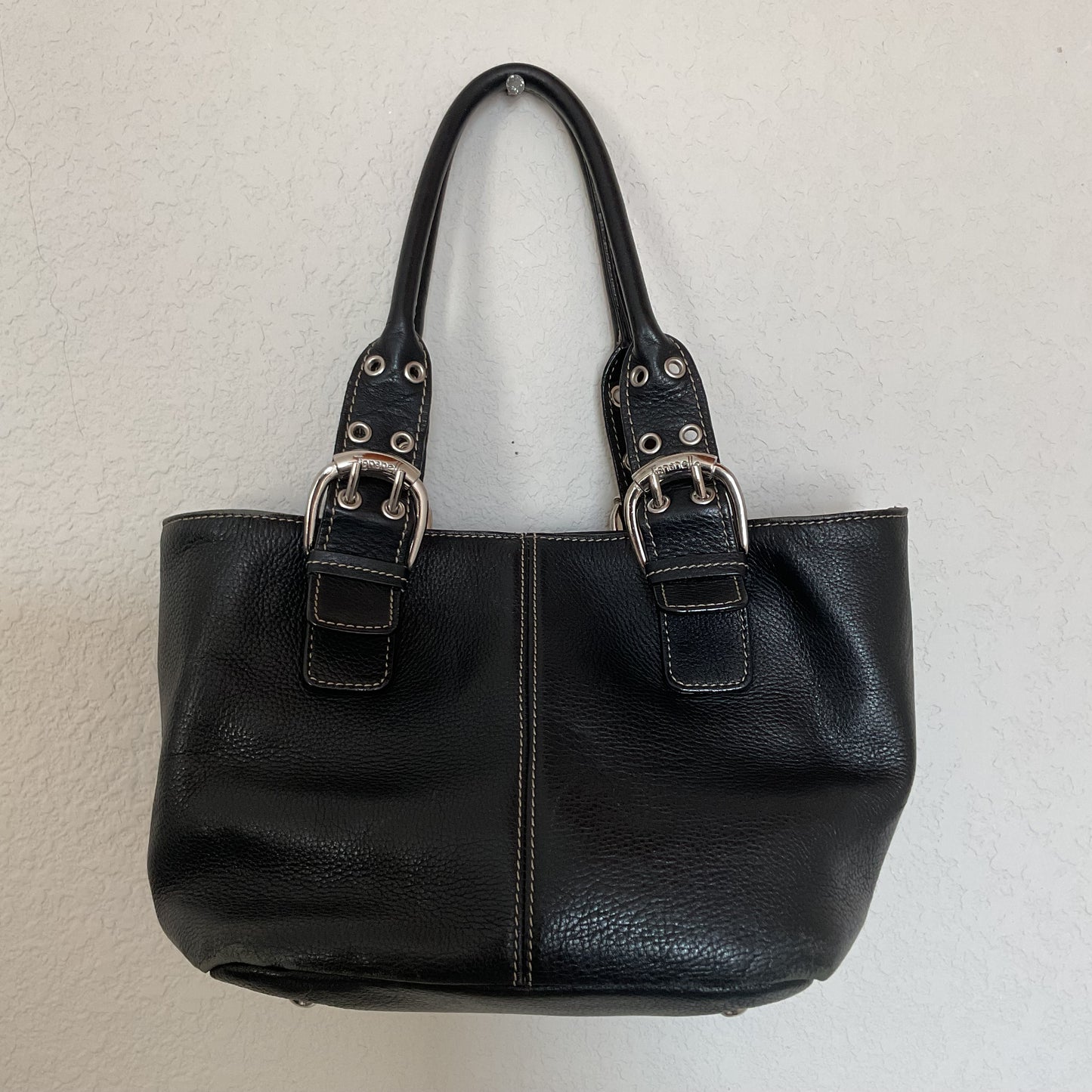 Vintage Tignanello Black Leather Hand Bag.