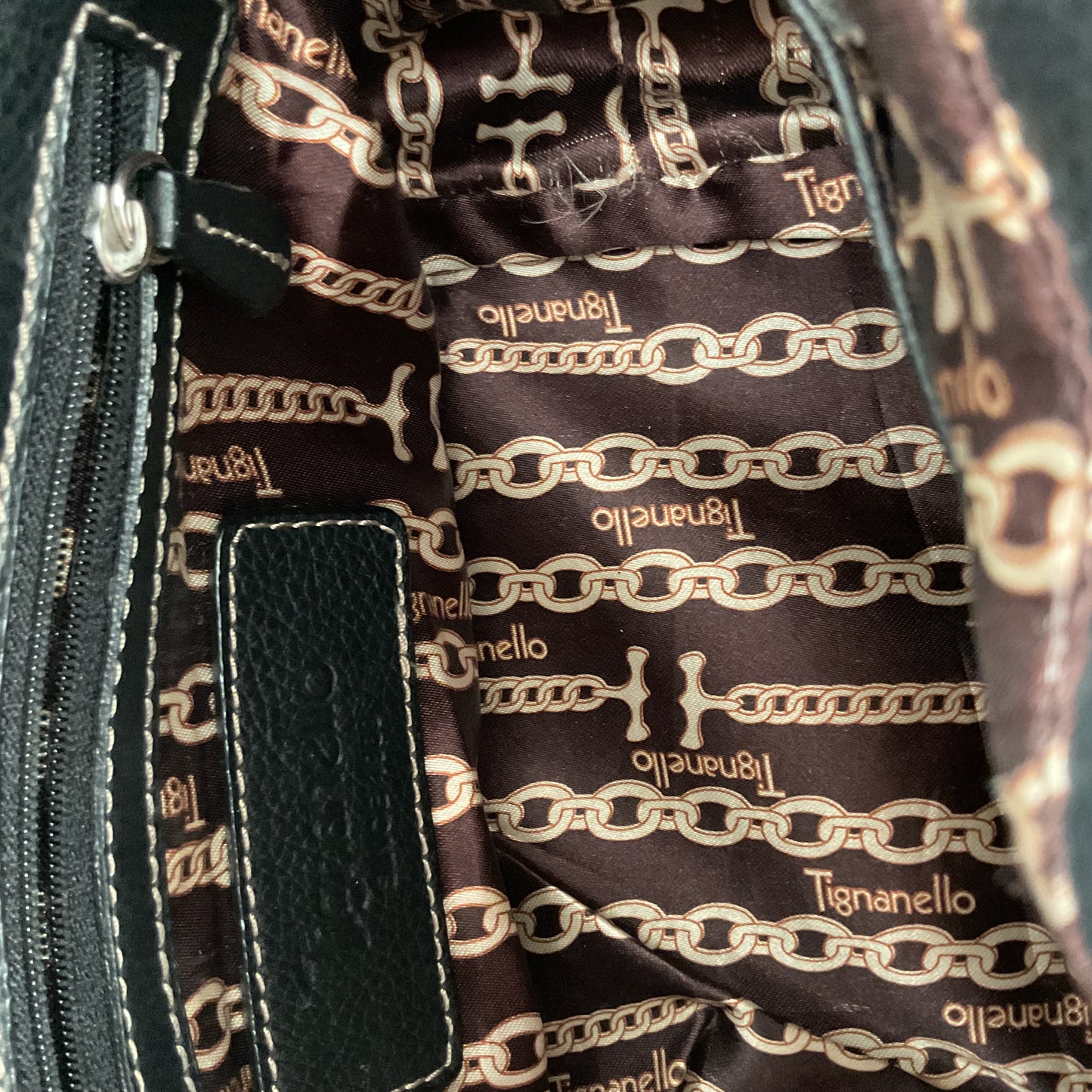 Vintage Tignanello Black Leather Hand Bag.