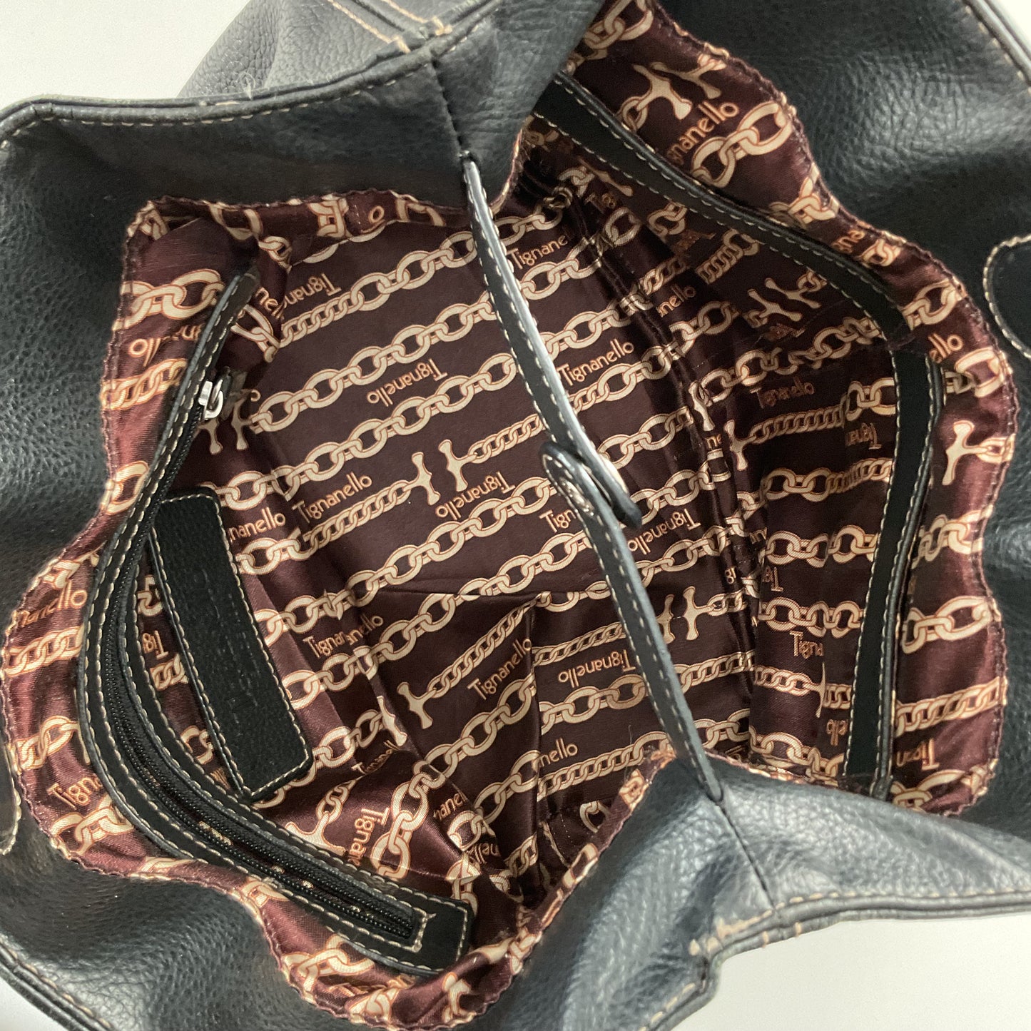 Vintage Tignanello Black Leather Hand Bag.