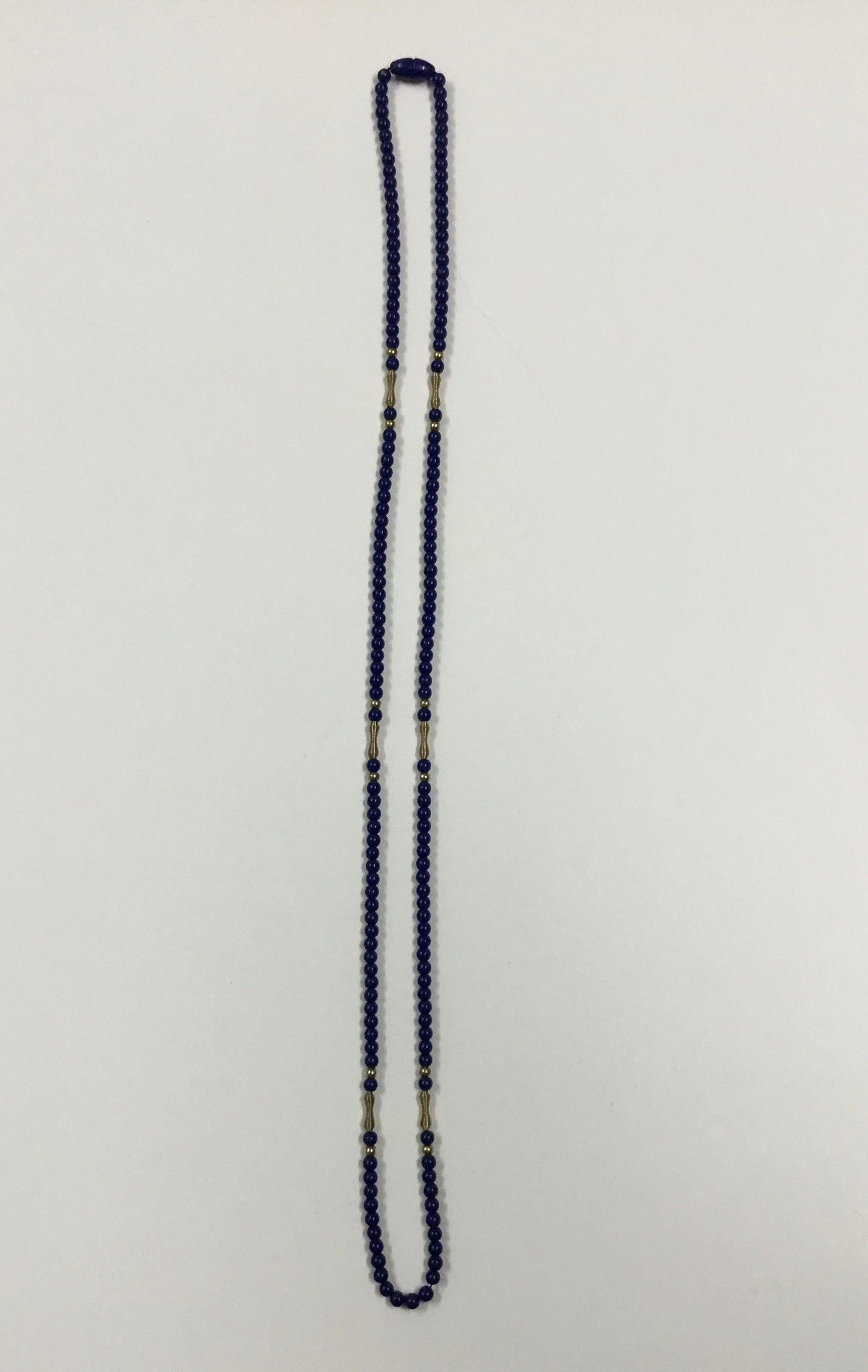 Vintage Cobalt Blue Beaded Necklace With Gold Tone Accents