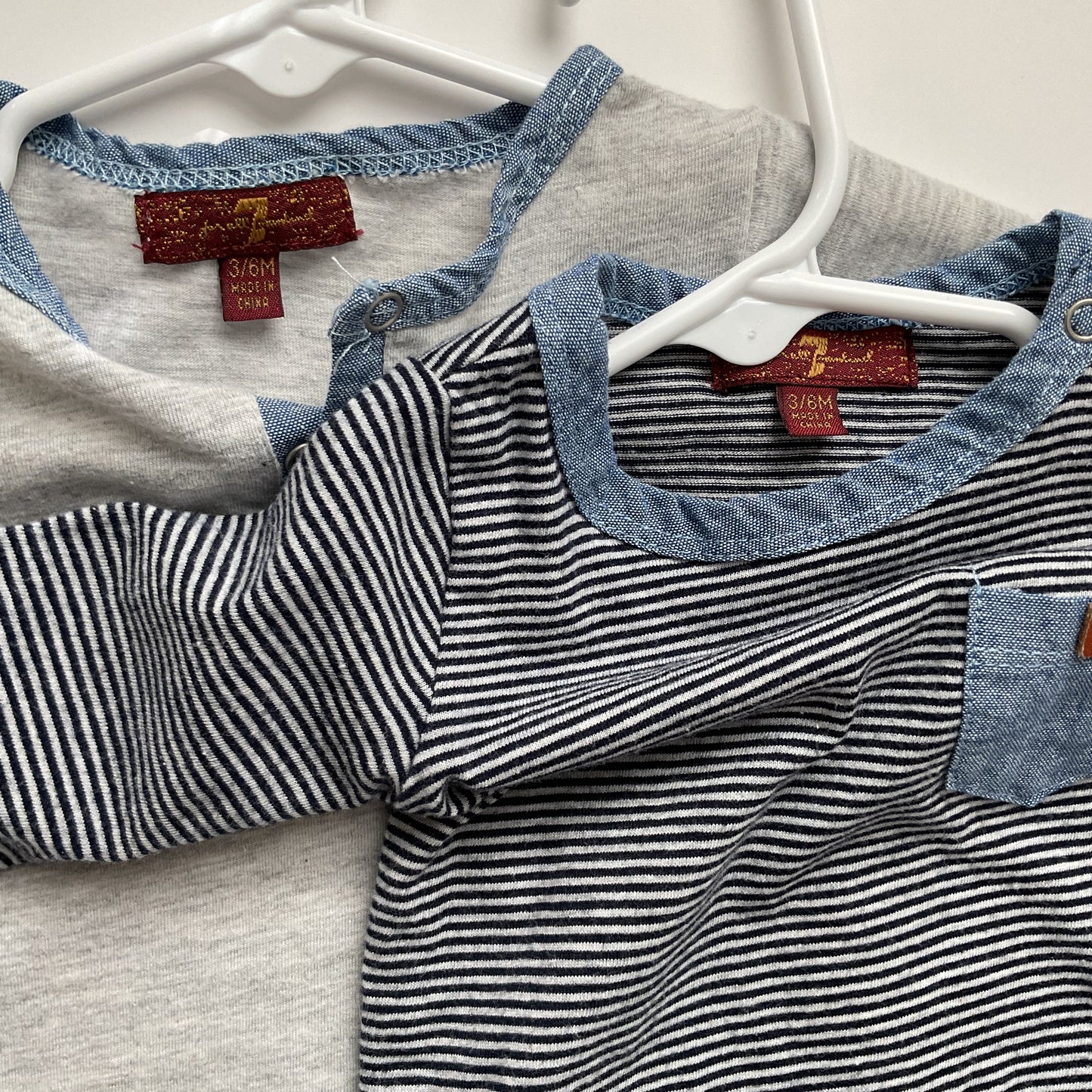 2 Piece 7 For All Mankind Long Sleeve Baby Boy Onesies Size 3-6M