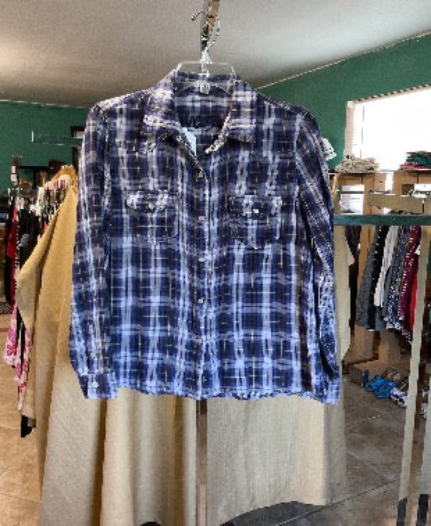 Vanilla Star Women’s Double Fabric Button Down Plaid Shirt Size L