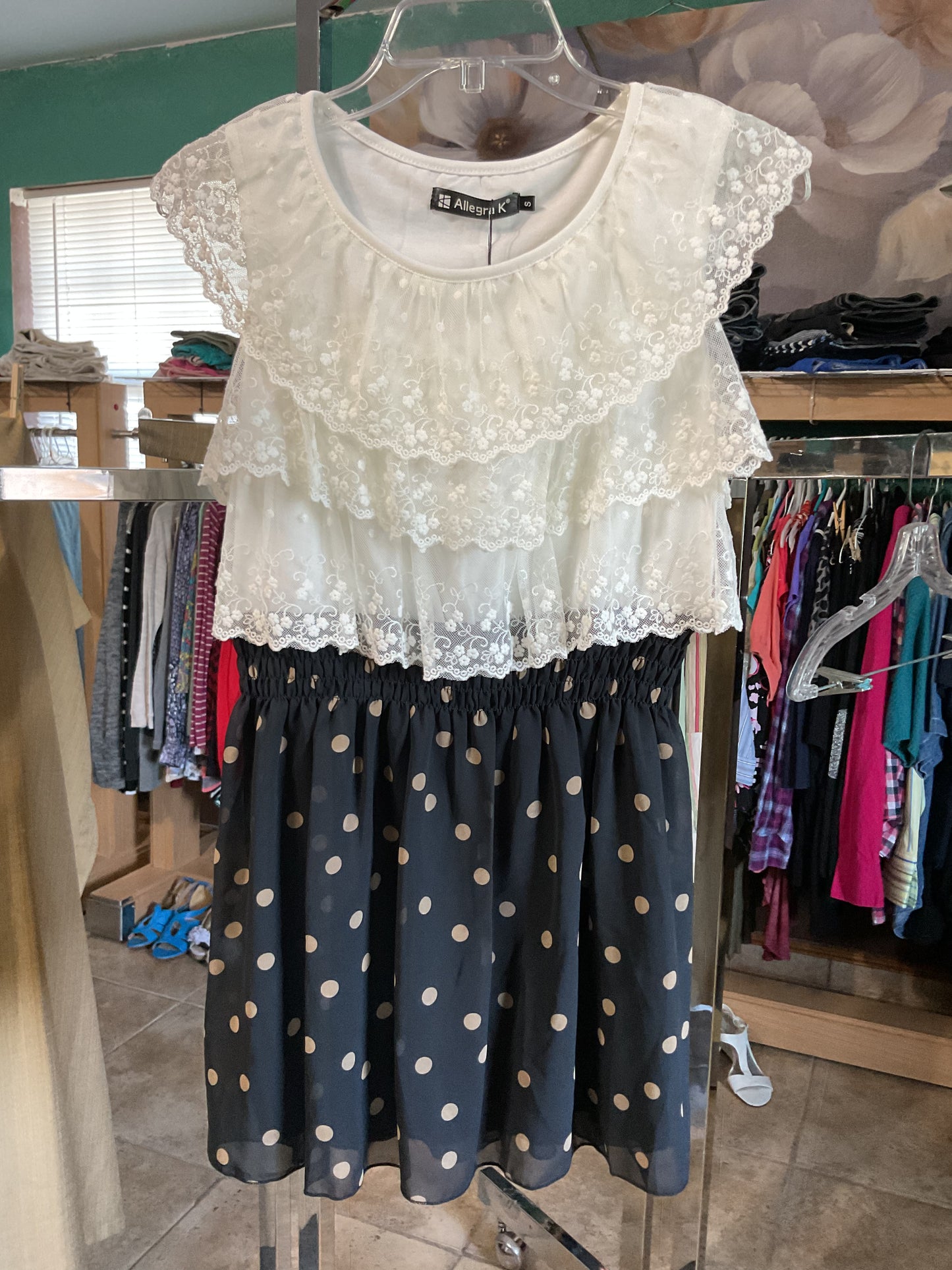 NWT Allegra K Misses Polka Dot Lace Dress Size S