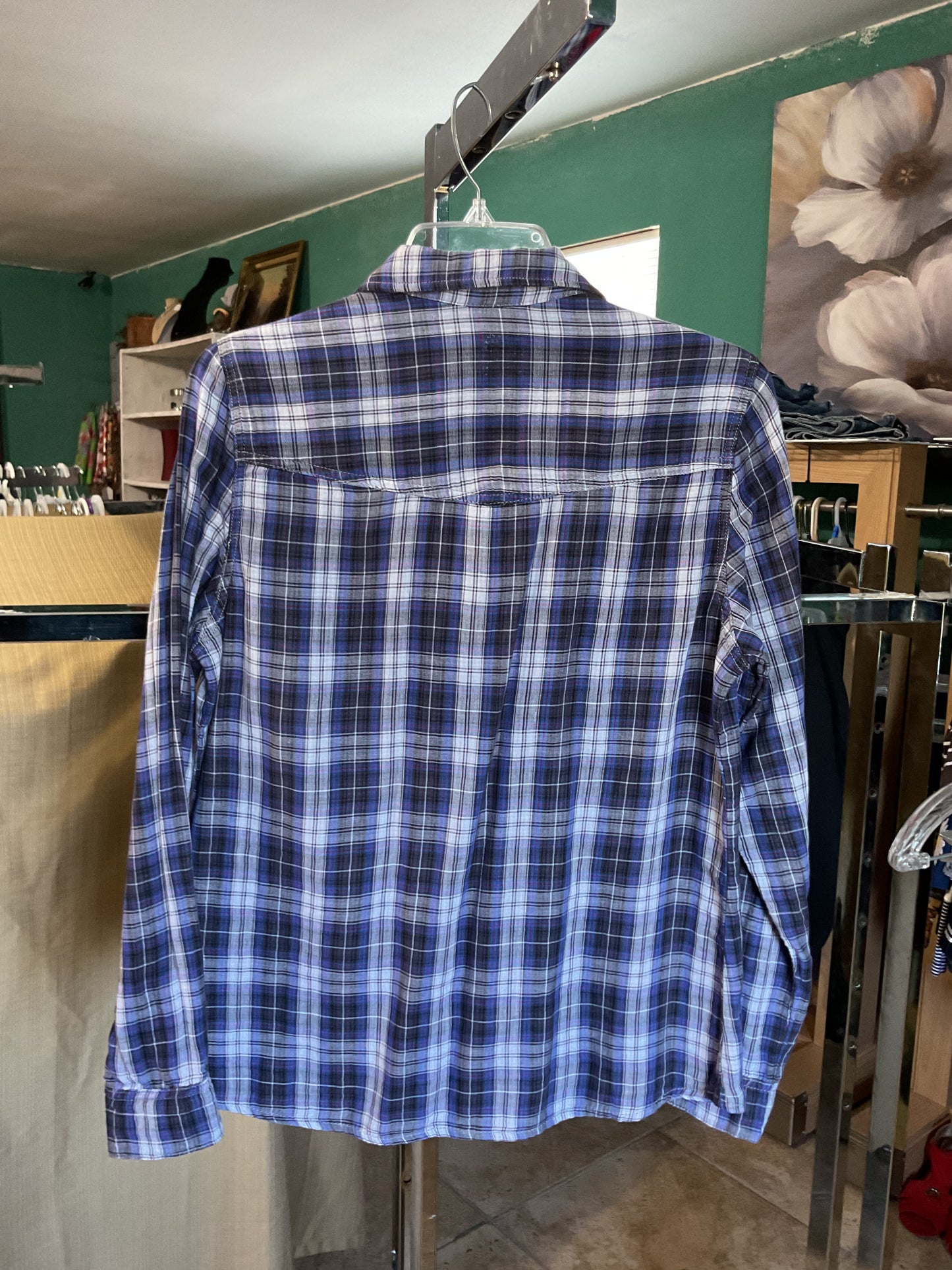 Vanilla Star Women’s Double Fabric Button Down Plaid Shirt Size L