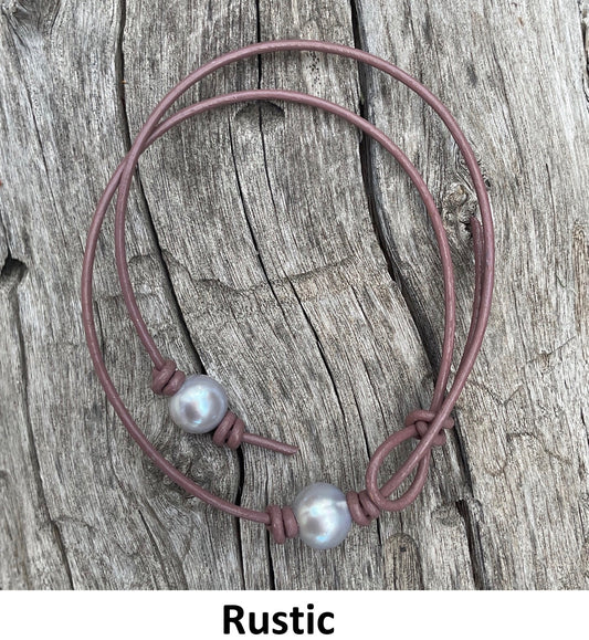 Single Gray Pearl Necklace, #18 Rustic Leather Cord