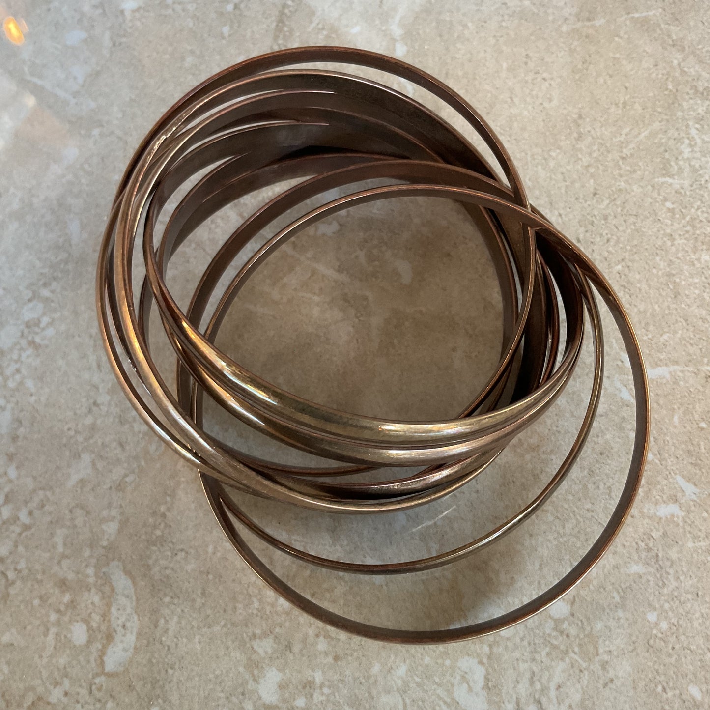 Vintage Brass Interconnected Bangle 9 Set Size  2 3/4 inches