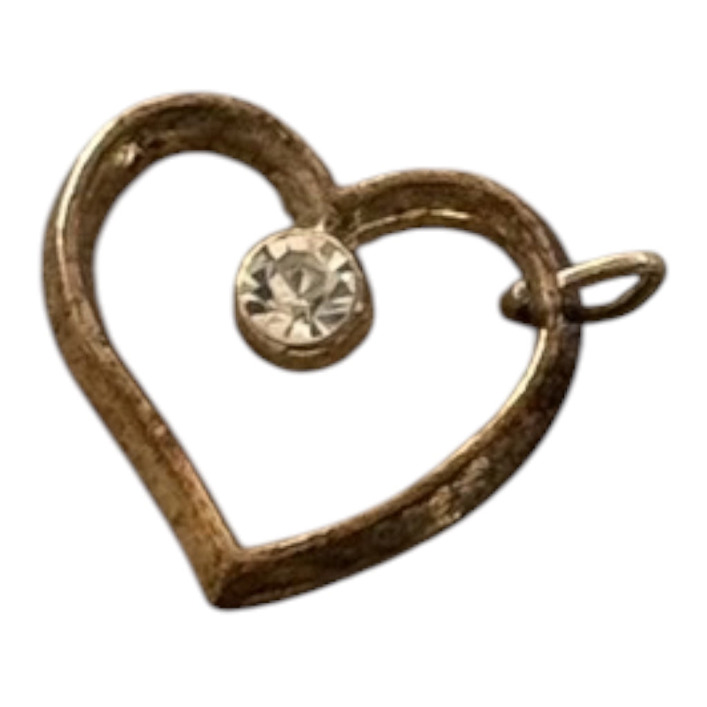 Vintage Gold-Tone Open Heart Floating Solitaire Pendant
