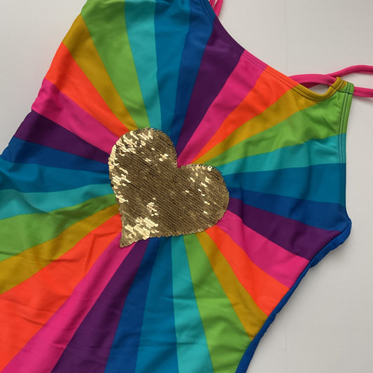 Cat&Jack Goldtone/Silvertone Heart Girls Swimsuit Size XL(14/16).