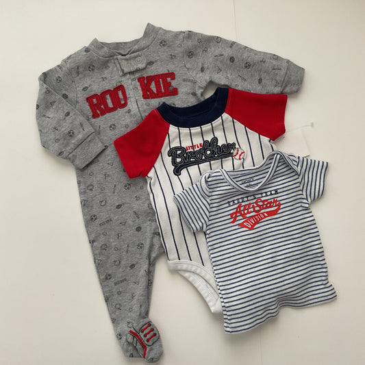 Baseball Themed 3 Piece Baby Boy Size 0-3 Months