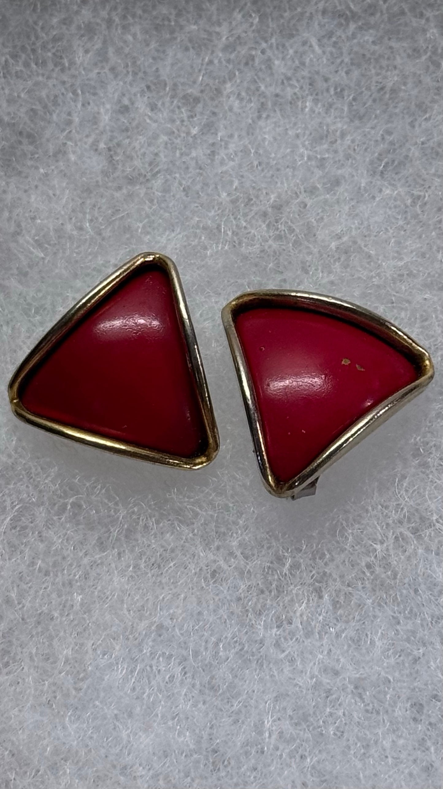 Triangular red and gold vintage stud earings