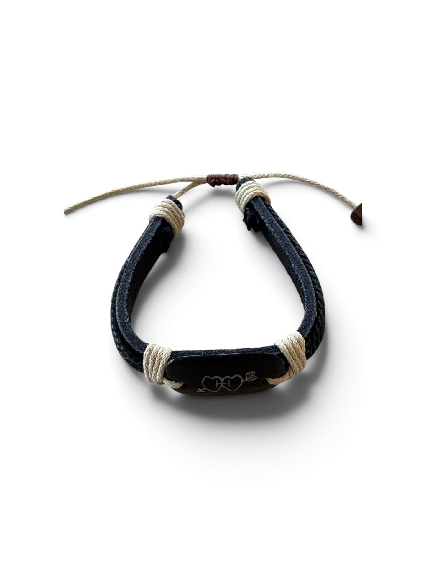 Black and white heart arrows pendant rope bracelet adjustable