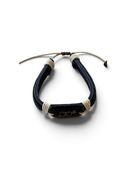 Black and white heart arrows pendant rope bracelet adjustable