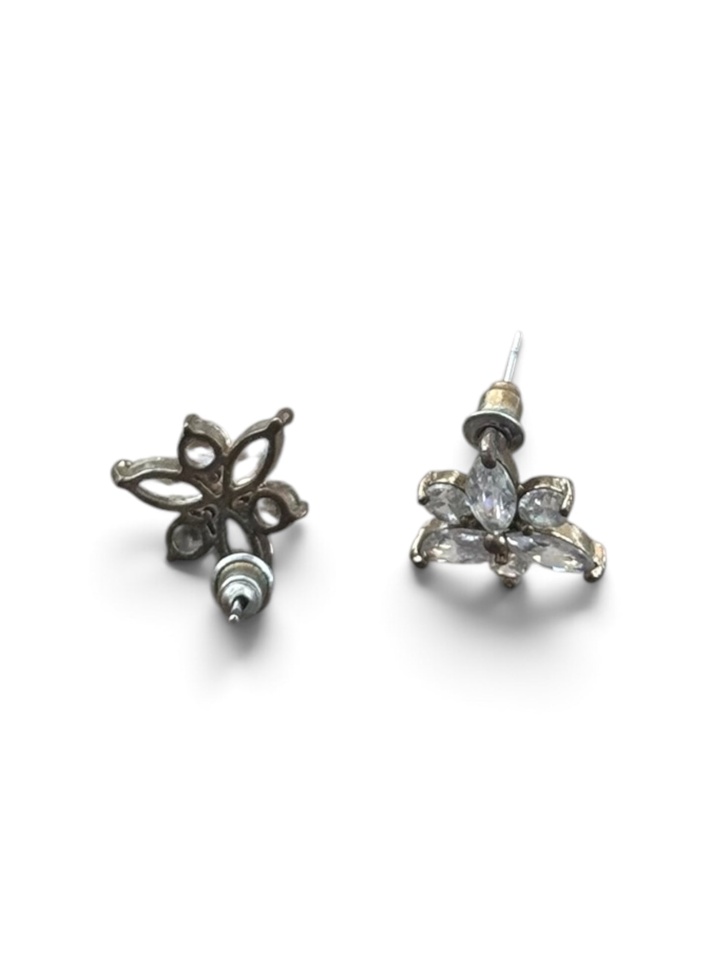 Vintage Rhinestone Marquise Flower Stud Earrings