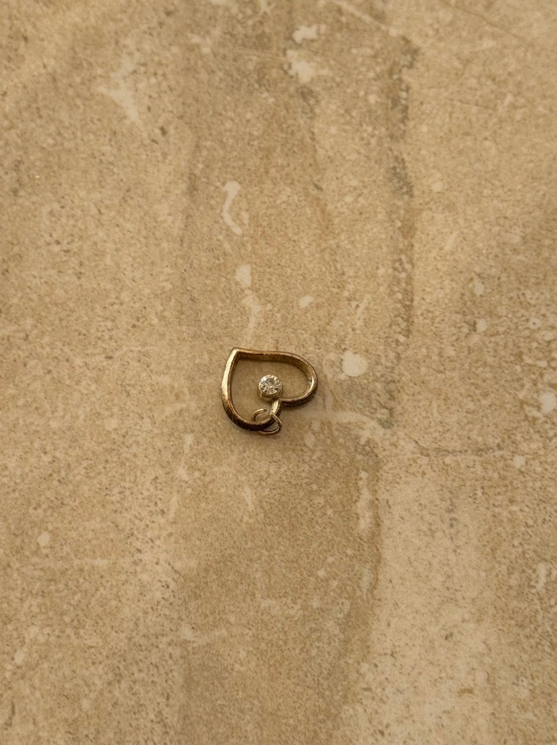 Vintage Gold-Tone Open Heart Floating Solitaire Pendant