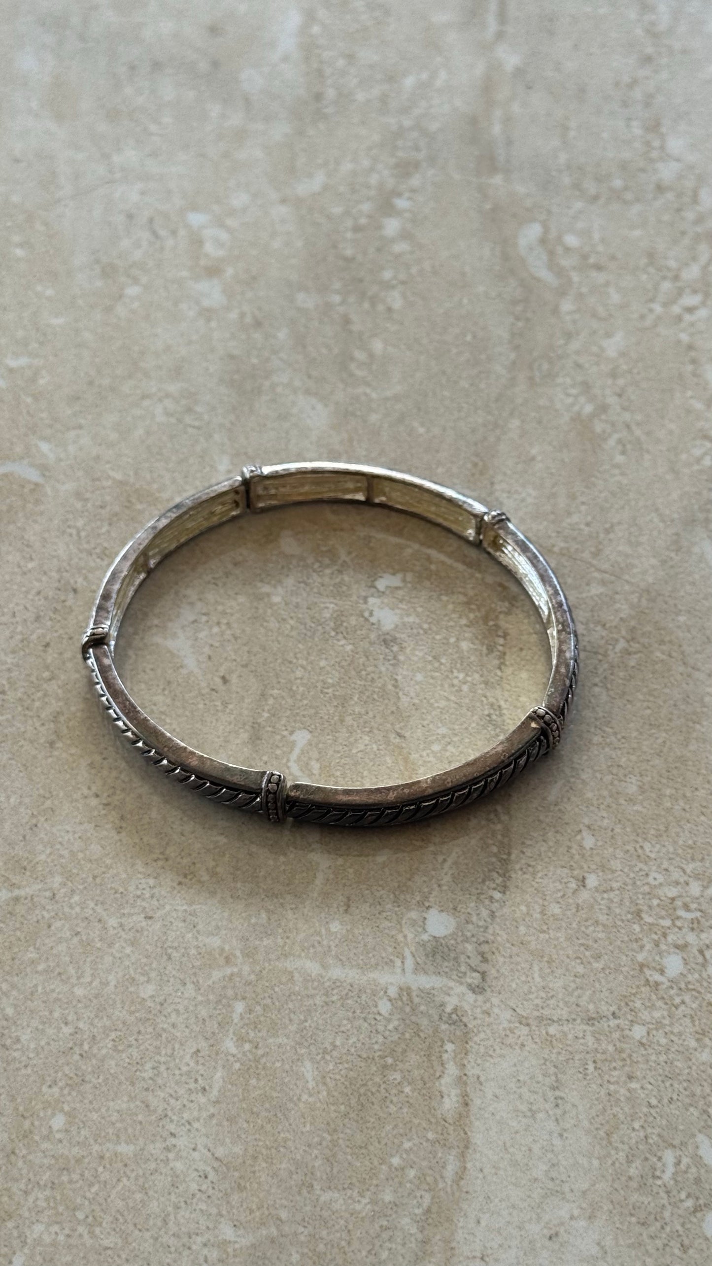 silver-tone segmented cable stretch  bangle 2 (3/4)” diameter adjustable
