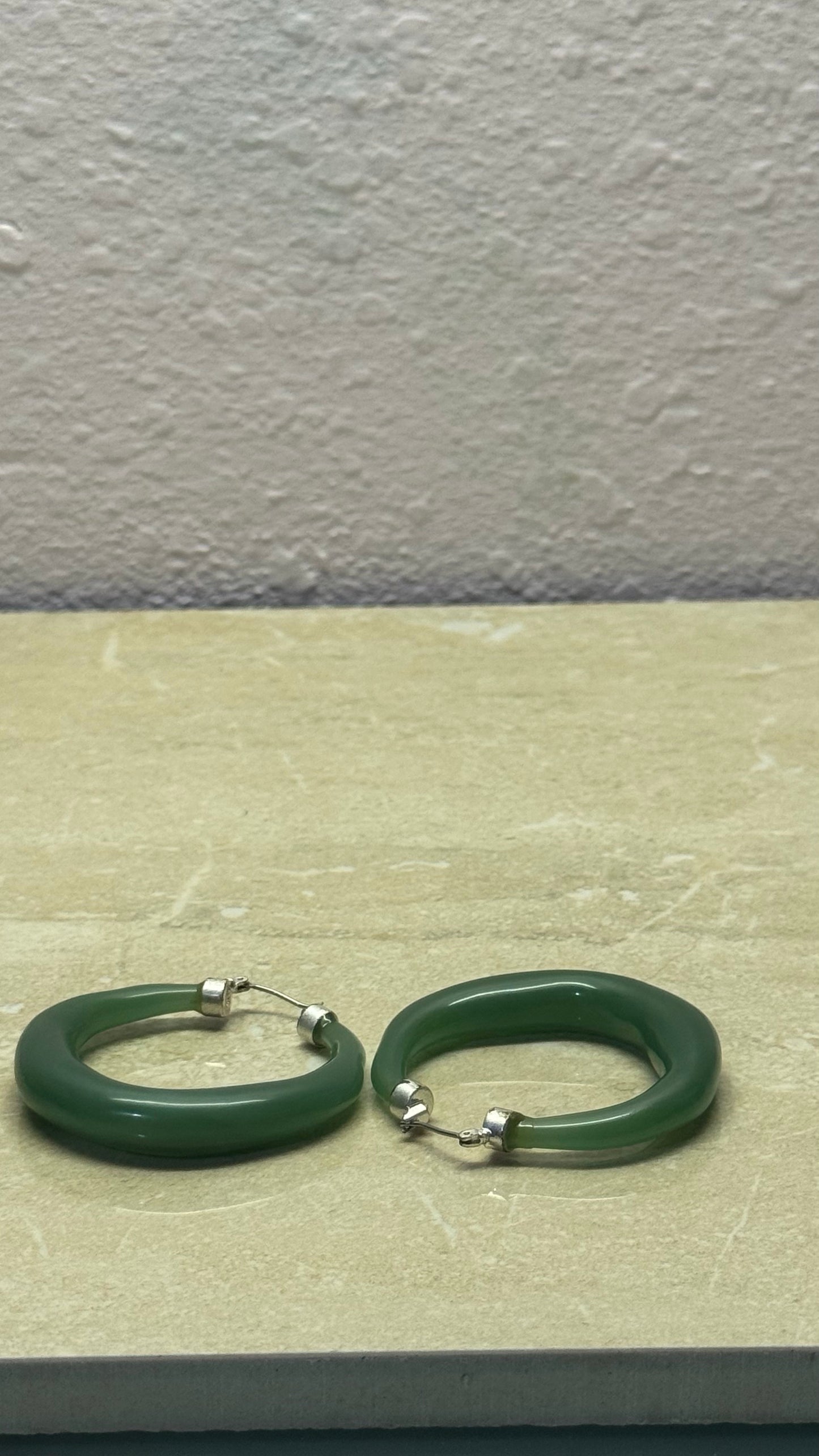 Chunky Jade-Green Resin Hoop Earrings