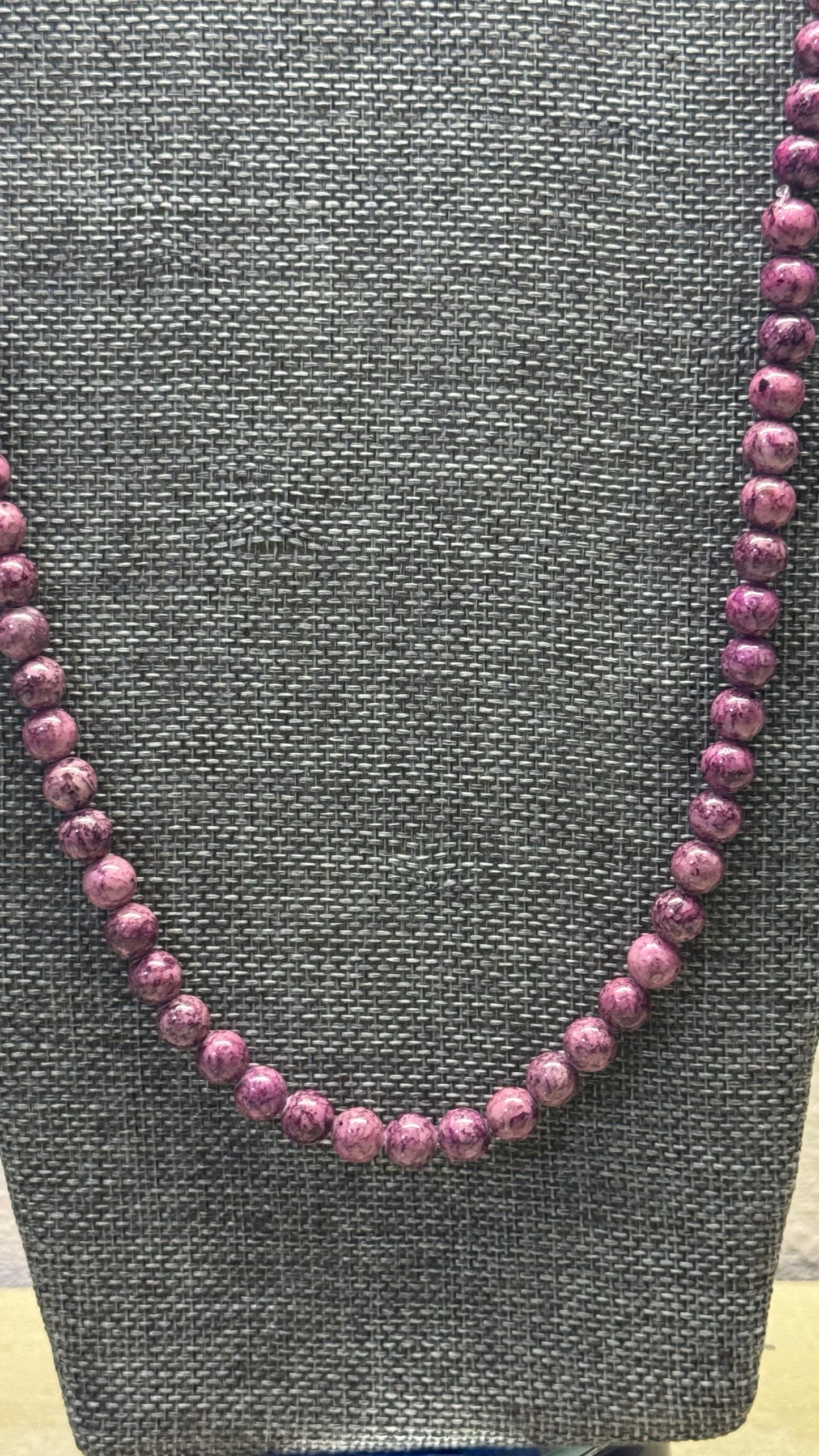 Natural Purple Ruby Zoisite Beaded Strand Necklace – Round Gemstone Statement Bead Necklace 31” length