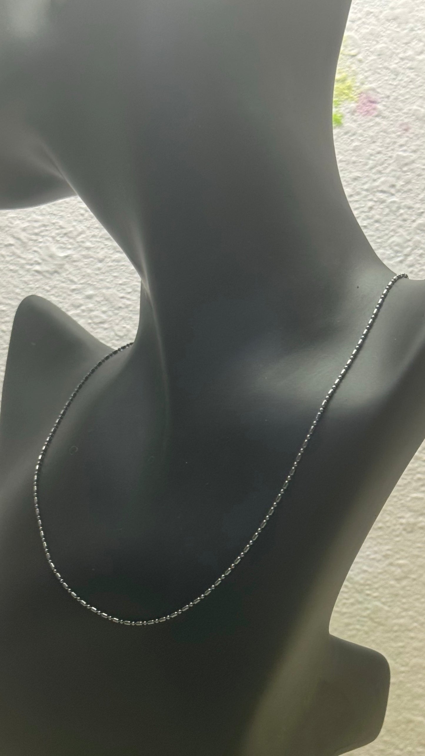 Dainty Rhodium-Plated Sterling Silver Ball & Bar Chain Necklace – Elegant Minimalist Everyday Chain 16” length