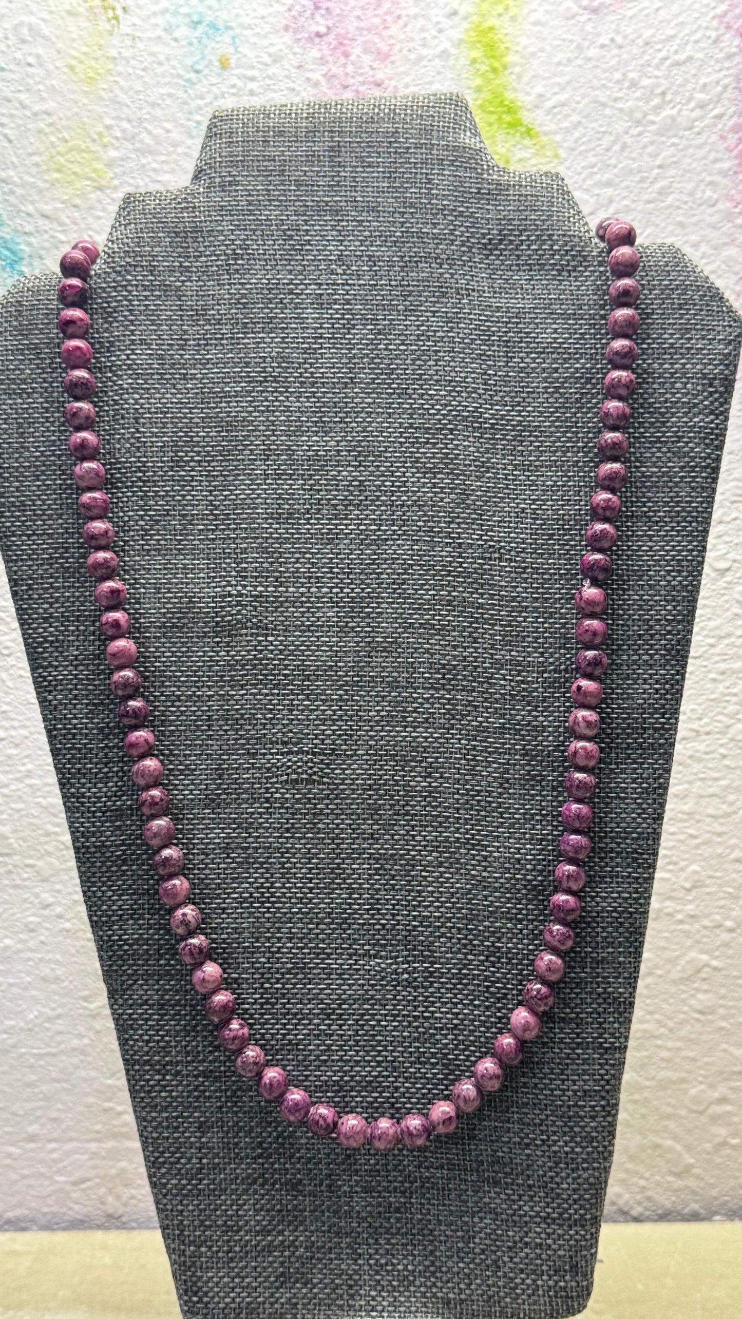 Natural Purple Ruby Zoisite Beaded Strand Necklace – Round Gemstone Statement Bead Necklace 31” length